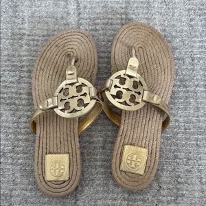 Tory Burch gold rope flip flops